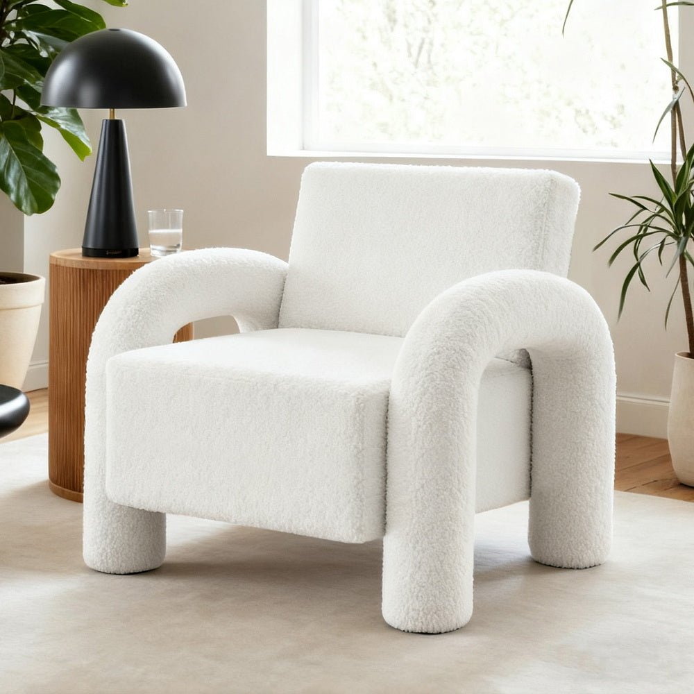 Armchair Accent Chair Lounge Sofa Couch Curved Seat Boucle White - Furniture > Bar Stools & Chairs > Arm Chairs & Recliners - Rivercity House & Home Co. (ABN 18 642 972 209) - Affordable Modern Furniture Australia