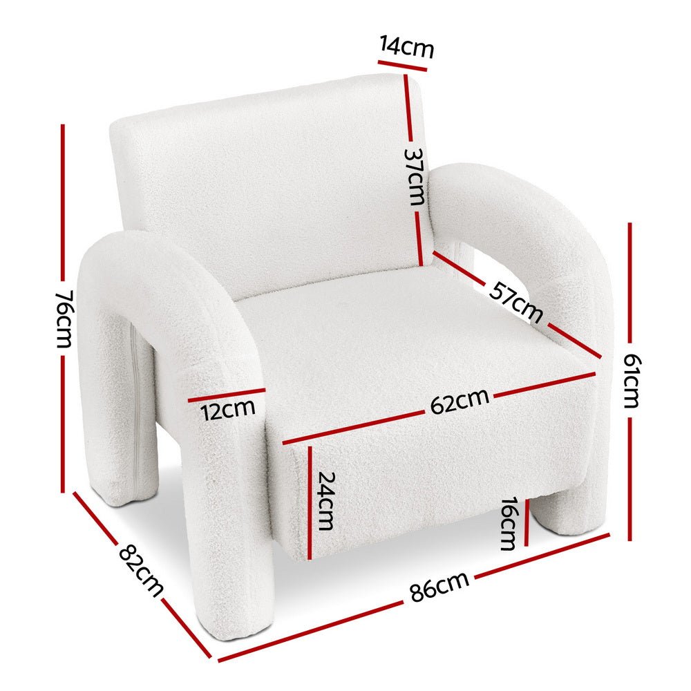 Armchair Accent Chair Lounge Sofa Couch Curved Seat Boucle White - Furniture > Bar Stools & Chairs > Arm Chairs & Recliners - Rivercity House & Home Co. (ABN 18 642 972 209) - Affordable Modern Furniture Australia