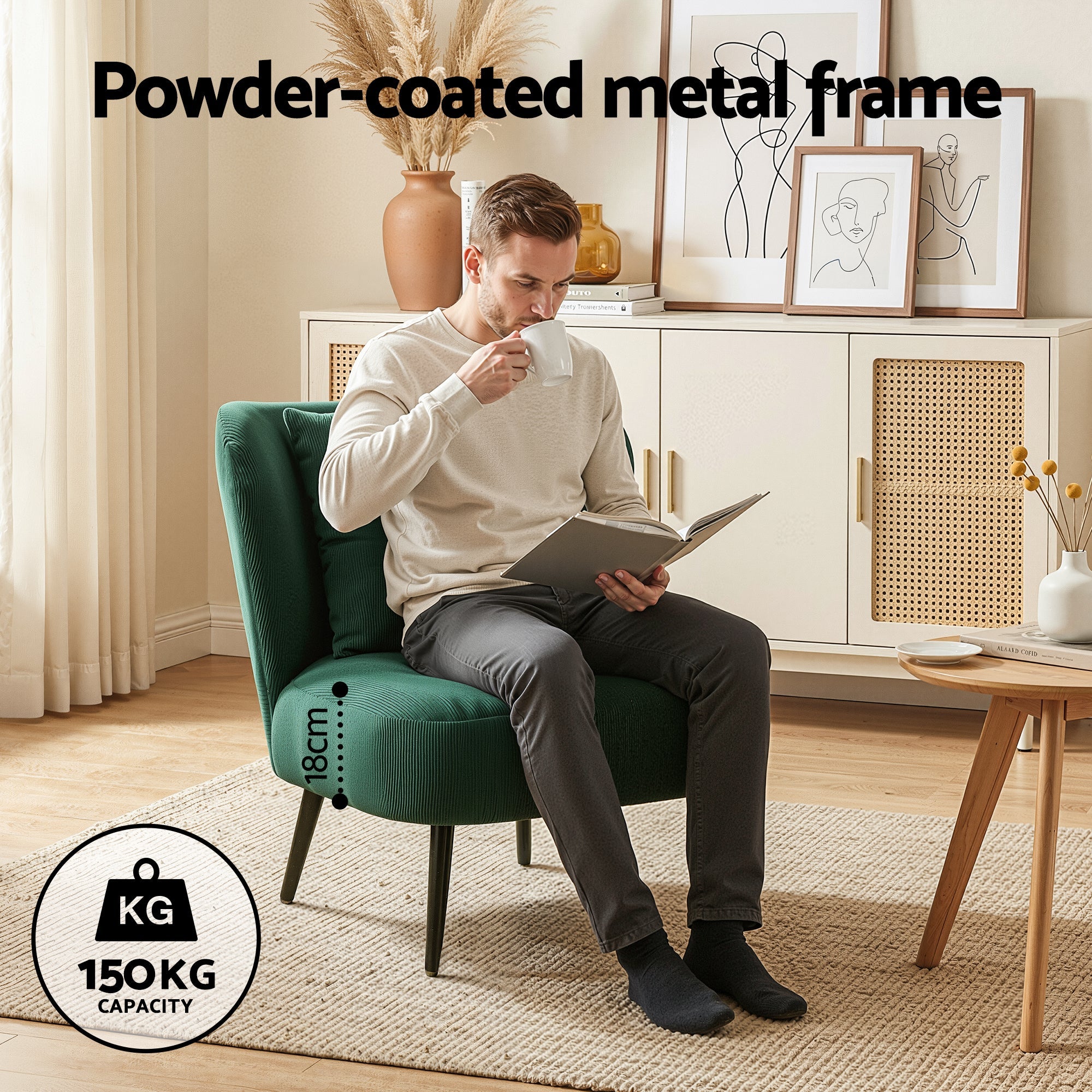 Armchair Accent Chair Lounge Tub Sofa Couch Corduroy Velvet Green - Furniture > Bar Stools & Chairs > Arm Chairs & Recliners - Rivercity House & Home Co. (ABN 18 642 972 209) - Affordable Modern Furniture Australia