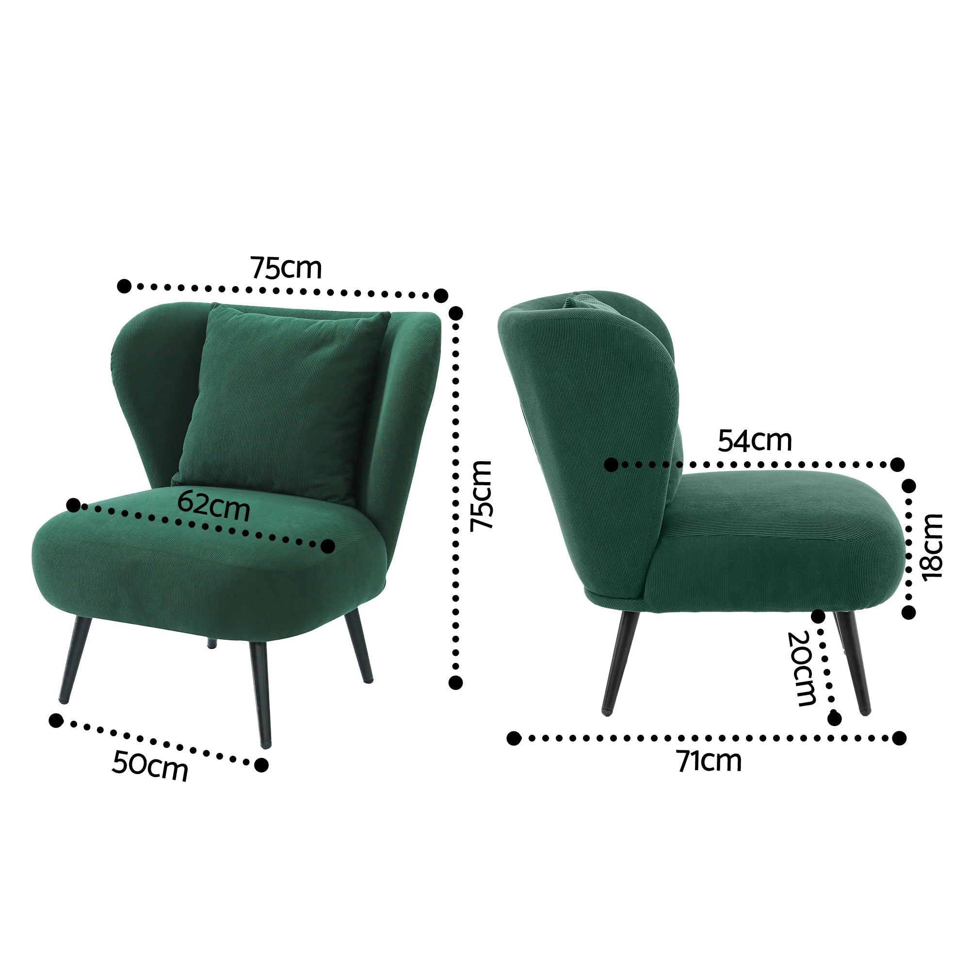 Armchair Accent Chair Lounge Tub Sofa Couch Corduroy Velvet Green - Furniture > Bar Stools & Chairs > Arm Chairs & Recliners - Rivercity House & Home Co. (ABN 18 642 972 209) - Affordable Modern Furniture Australia