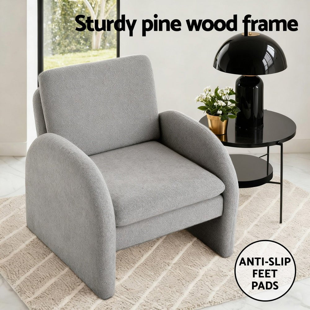 Armchair Accent Chair Lounge Tub Sofa Couch Curved Arm Seat Boucle Grey - Furniture > Bar Stools & Chairs > Arm Chairs & Recliners - Rivercity House & Home Co. (ABN 18 642 972 209) - Affordable Modern Furniture Australia