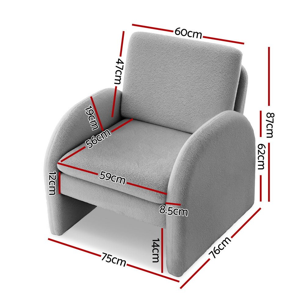 Armchair Accent Chair Lounge Tub Sofa Couch Curved Arm Seat Boucle Grey - Furniture > Bar Stools & Chairs > Arm Chairs & Recliners - Rivercity House & Home Co. (ABN 18 642 972 209) - Affordable Modern Furniture Australia