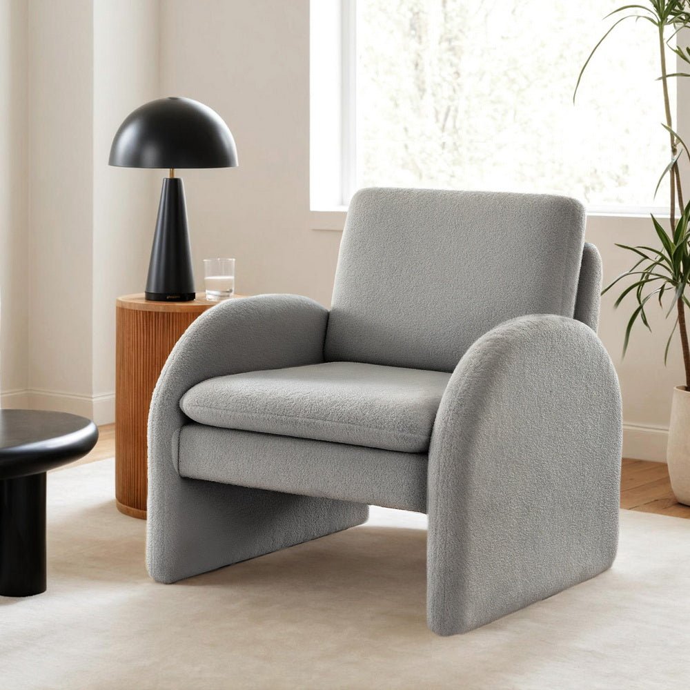 Armchair Accent Chair Lounge Tub Sofa Couch Curved Arm Seat Boucle Grey - Furniture > Bar Stools & Chairs > Arm Chairs & Recliners - Rivercity House & Home Co. (ABN 18 642 972 209) - Affordable Modern Furniture Australia