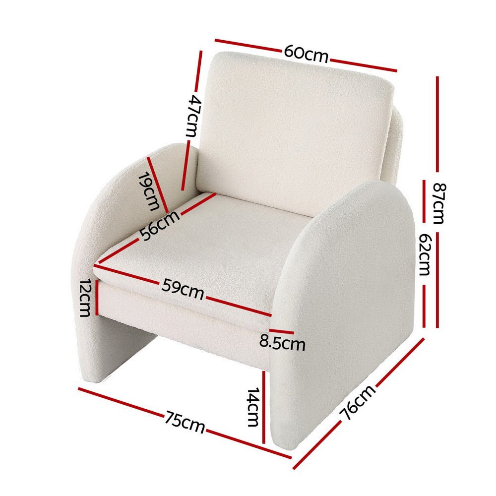 Armchair Accent Chair Lounge Tub Sofa Couch Curved Arm Seat Boucle White - Furniture > Bar Stools & Chairs > Arm Chairs & Recliners - Rivercity House & Home Co. (ABN 18 642 972 209) - Affordable Modern Furniture Australia