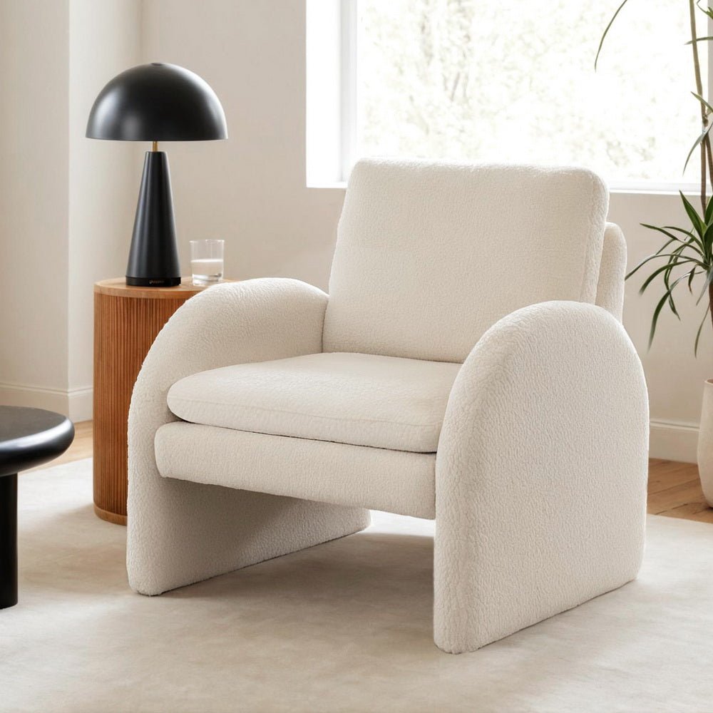 Armchair Accent Chair Lounge Tub Sofa Couch Curved Arm Seat Boucle White - Furniture > Bar Stools & Chairs > Arm Chairs & Recliners - Rivercity House & Home Co. (ABN 18 642 972 209) - Affordable Modern Furniture Australia