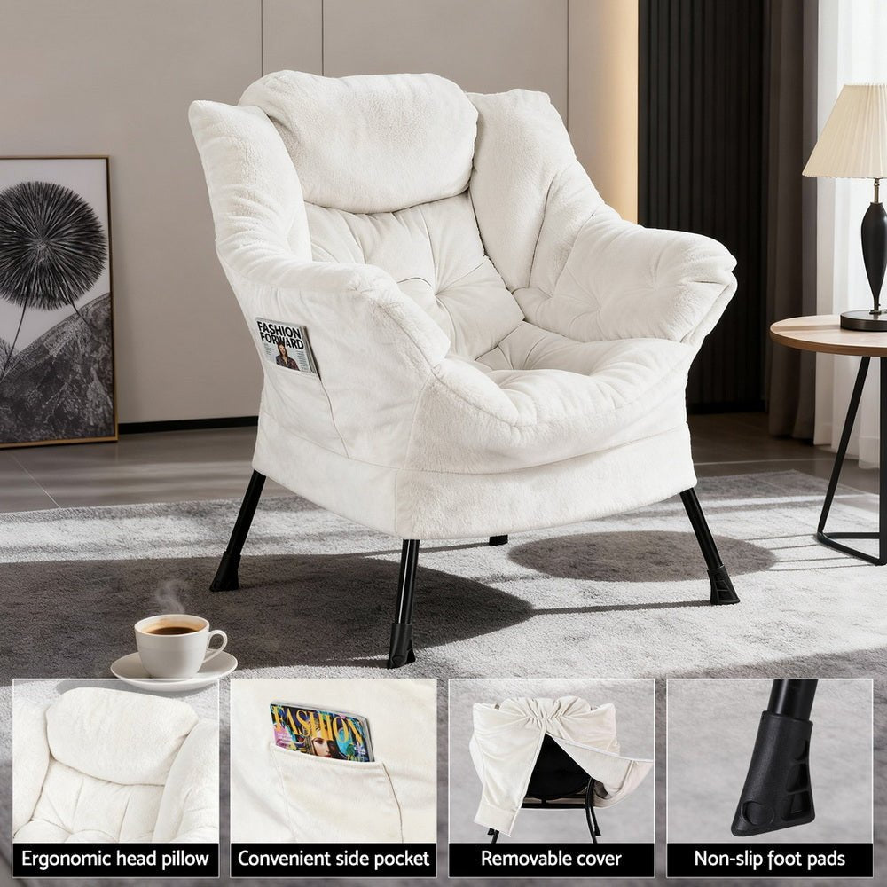 Armchair Accent Chair Ottoman Lounge Footrest Velvet White - Furniture > Bar Stools & Chairs > Arm Chairs & Recliners - Rivercity House & Home Co. (ABN 18 642 972 209) - Affordable Modern Furniture Australia