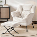 Velvet Armchair with Ottoman Lounge Footrest Set - White