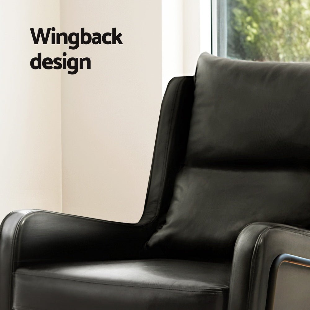 Armchair Accent Chair PU Leather Wingback Black - Furniture > Bar Stools & Chairs > Arm Chairs & Recliners - Rivercity House & Home Co. (ABN 18 642 972 209) - Affordable Modern Furniture Australia