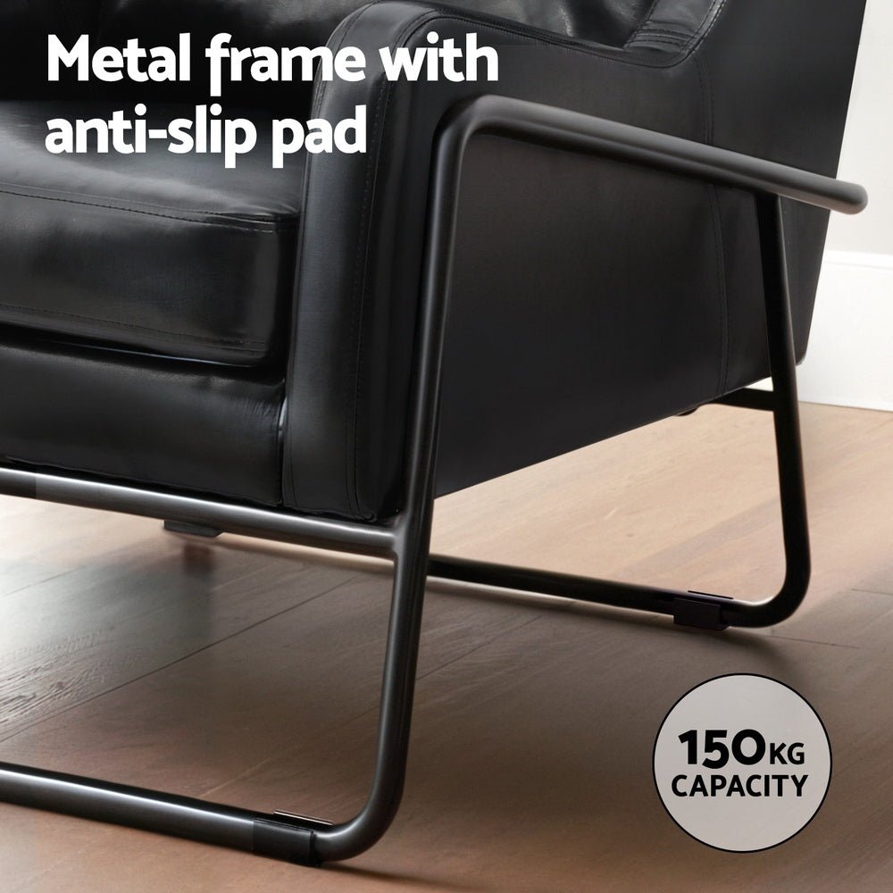 Armchair Accent Chair PU Leather Wingback Black - Furniture > Bar Stools & Chairs > Arm Chairs & Recliners - Rivercity House & Home Co. (ABN 18 642 972 209) - Affordable Modern Furniture Australia