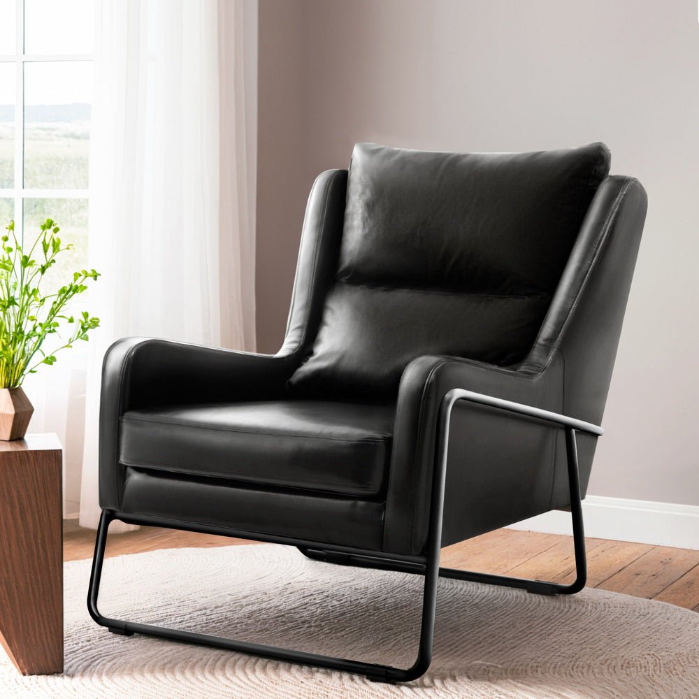 Armchair Accent Chair PU Leather Wingback Black - Furniture > Bar Stools & Chairs > Arm Chairs & Recliners - Rivercity House & Home Co. (ABN 18 642 972 209) - Affordable Modern Furniture Australia