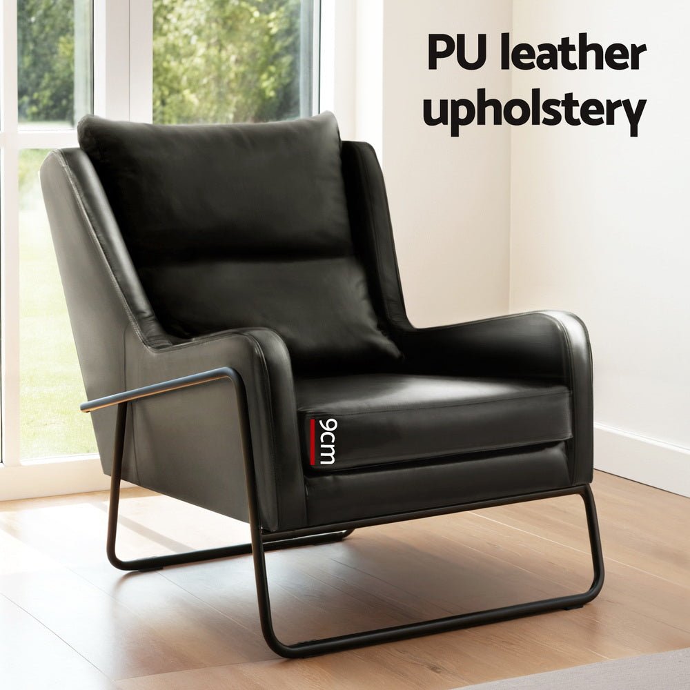 Armchair Accent Chair PU Leather Wingback Black - Furniture > Bar Stools & Chairs > Arm Chairs & Recliners - Rivercity House & Home Co. (ABN 18 642 972 209) - Affordable Modern Furniture Australia
