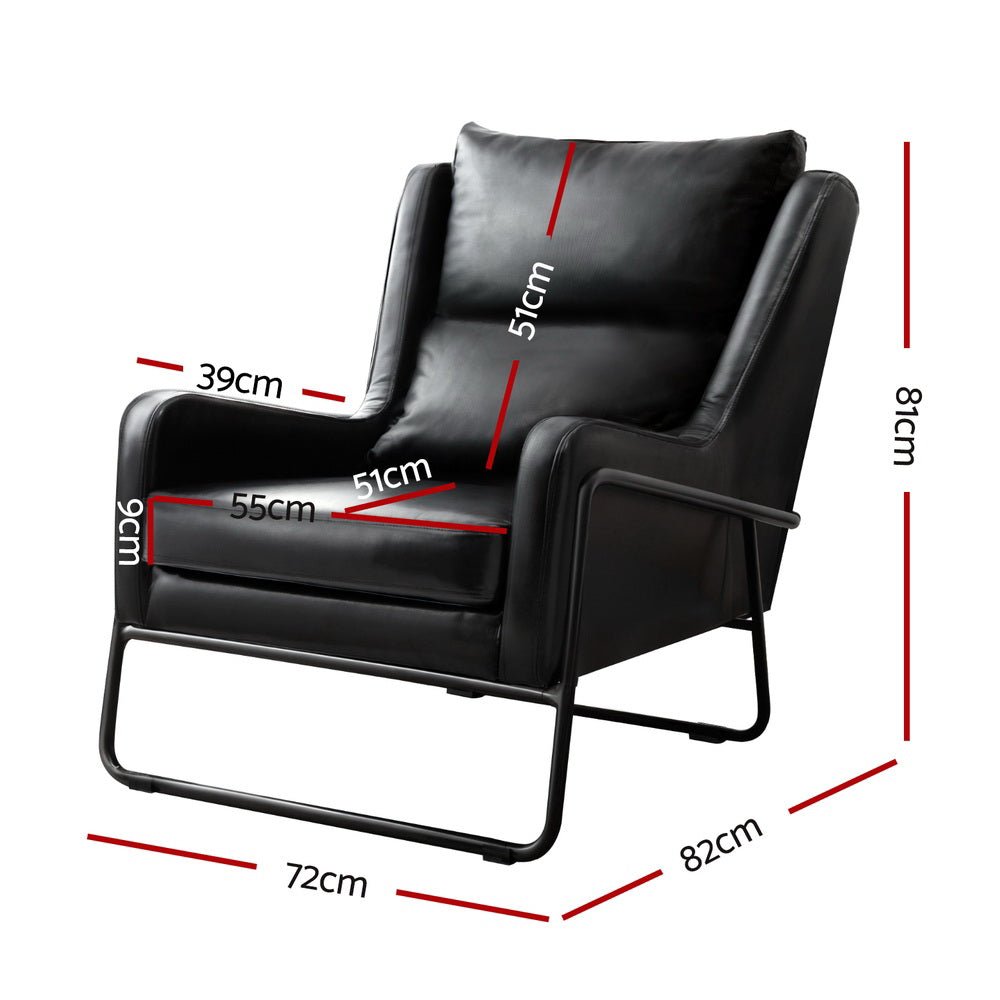 Armchair Accent Chair PU Leather Wingback Black - Furniture > Bar Stools & Chairs > Arm Chairs & Recliners - Rivercity House & Home Co. (ABN 18 642 972 209) - Affordable Modern Furniture Australia