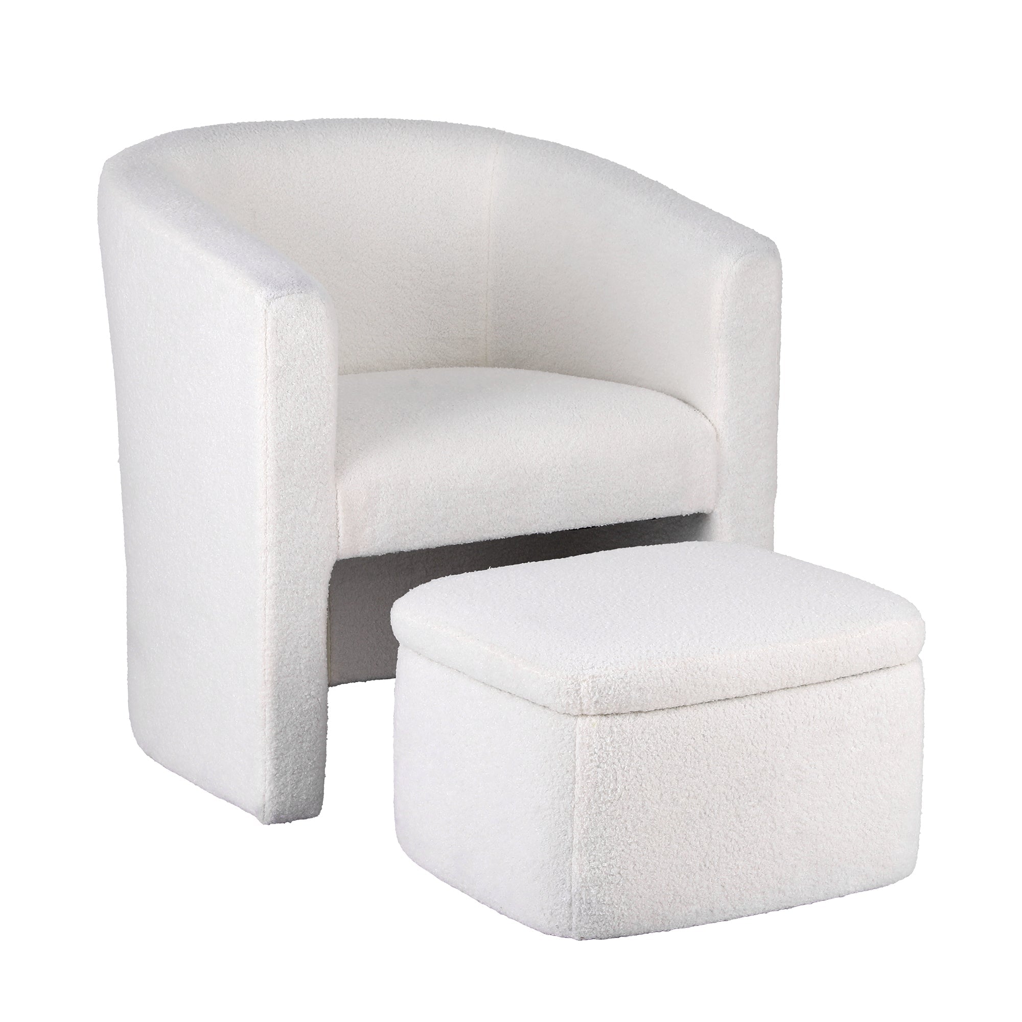 Armchair Accent Chair w/Ottoman Lounge Footrest Storage Boucle White - Furniture > Bar Stools & Chairs > Arm Chairs & Recliners - Rivercity House & Home Co. (ABN 18 642 972 209) - Affordable Modern Furniture Australia