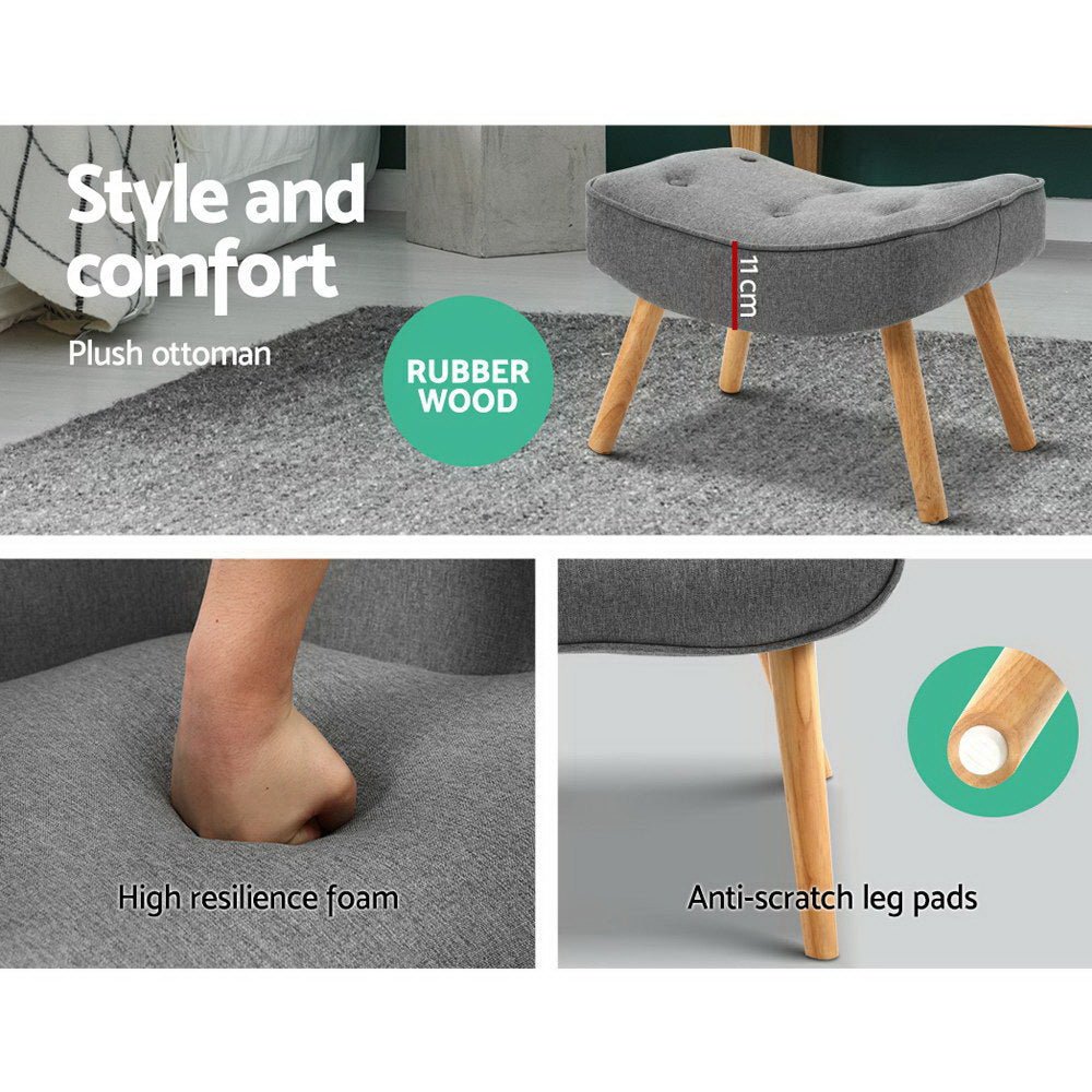 Armchair and Ottoman - Grey - Rivercity House & Home Co. (ABN 18 642 972 209) - Affordable Modern Furniture Australia