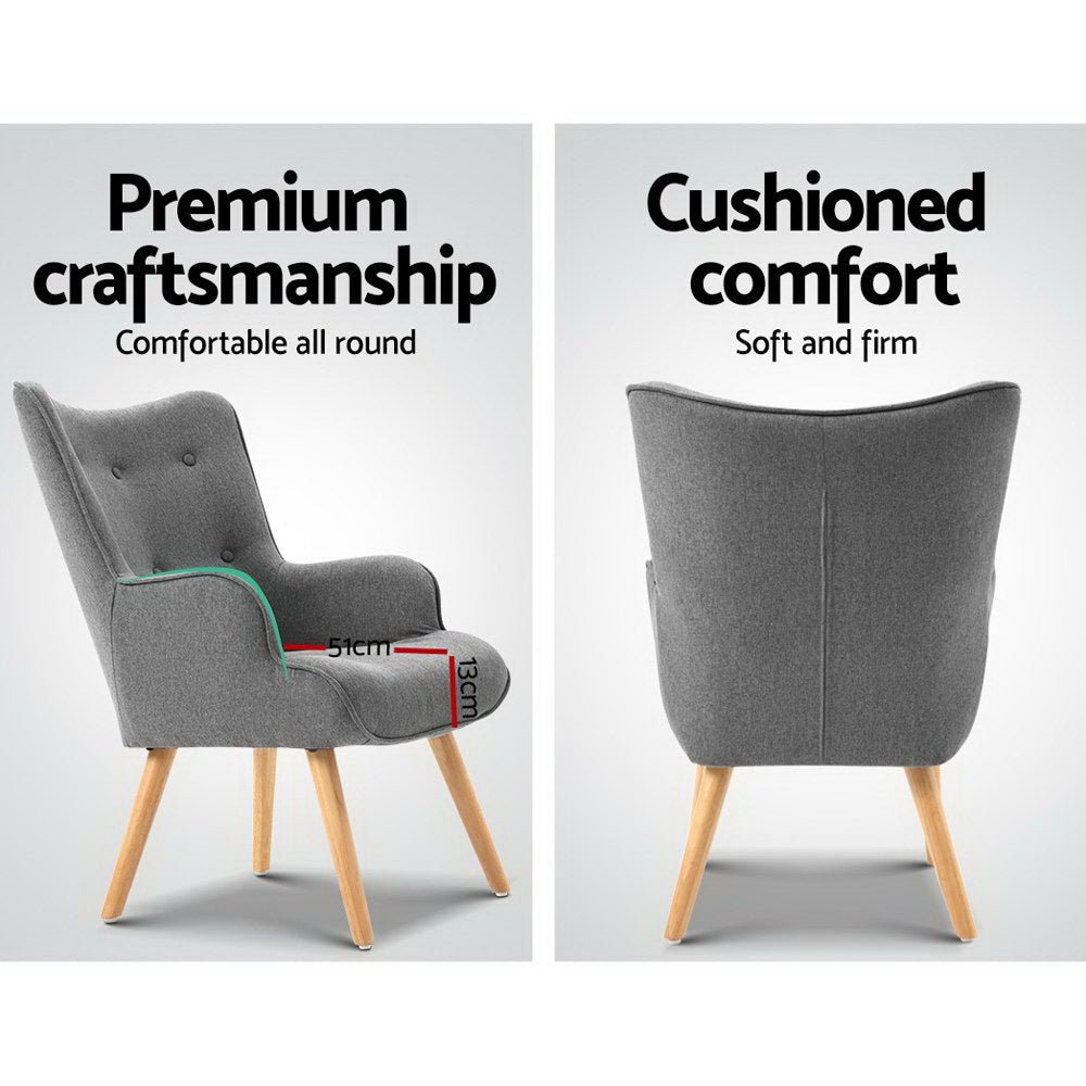 Armchair and Ottoman - Grey - Rivercity House & Home Co. (ABN 18 642 972 209) - Affordable Modern Furniture Australia