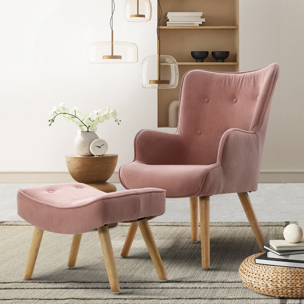 Armchair and Ottoman - Pink - Furniture > Living Room - Rivercity House & Home Co. (ABN 18 642 972 209) - Affordable Modern Furniture Australia