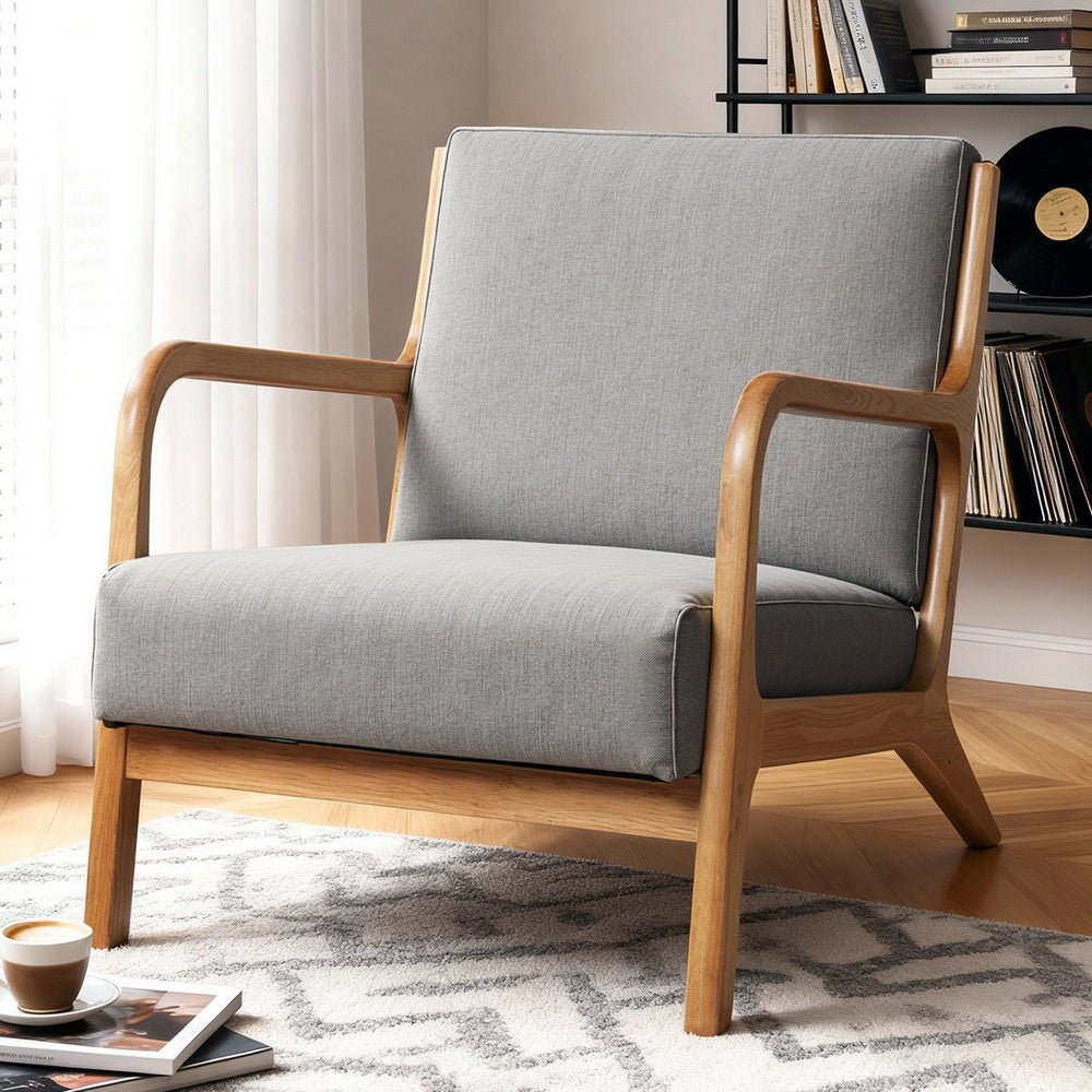 Armchair Fabric Light Grey - Furniture > Bar Stools & Chairs > Arm Chairs & Recliners - Rivercity House & Home Co. (ABN 18 642 972 209) - Affordable Modern Furniture Australia