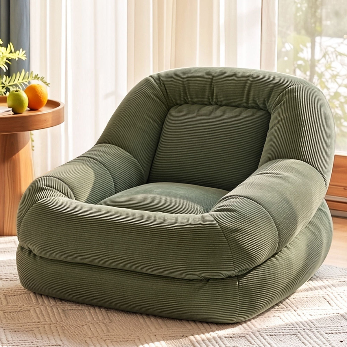 Armchair Floor Chair Couch Recliner 1 Seater Cloud Chaise Lounge Corduroy Green - Furniture > Bar Stools & Chairs > Arm Chairs & Recliners - Rivercity House & Home Co. (ABN 18 642 972 209) - Affordable Modern Furniture Australia