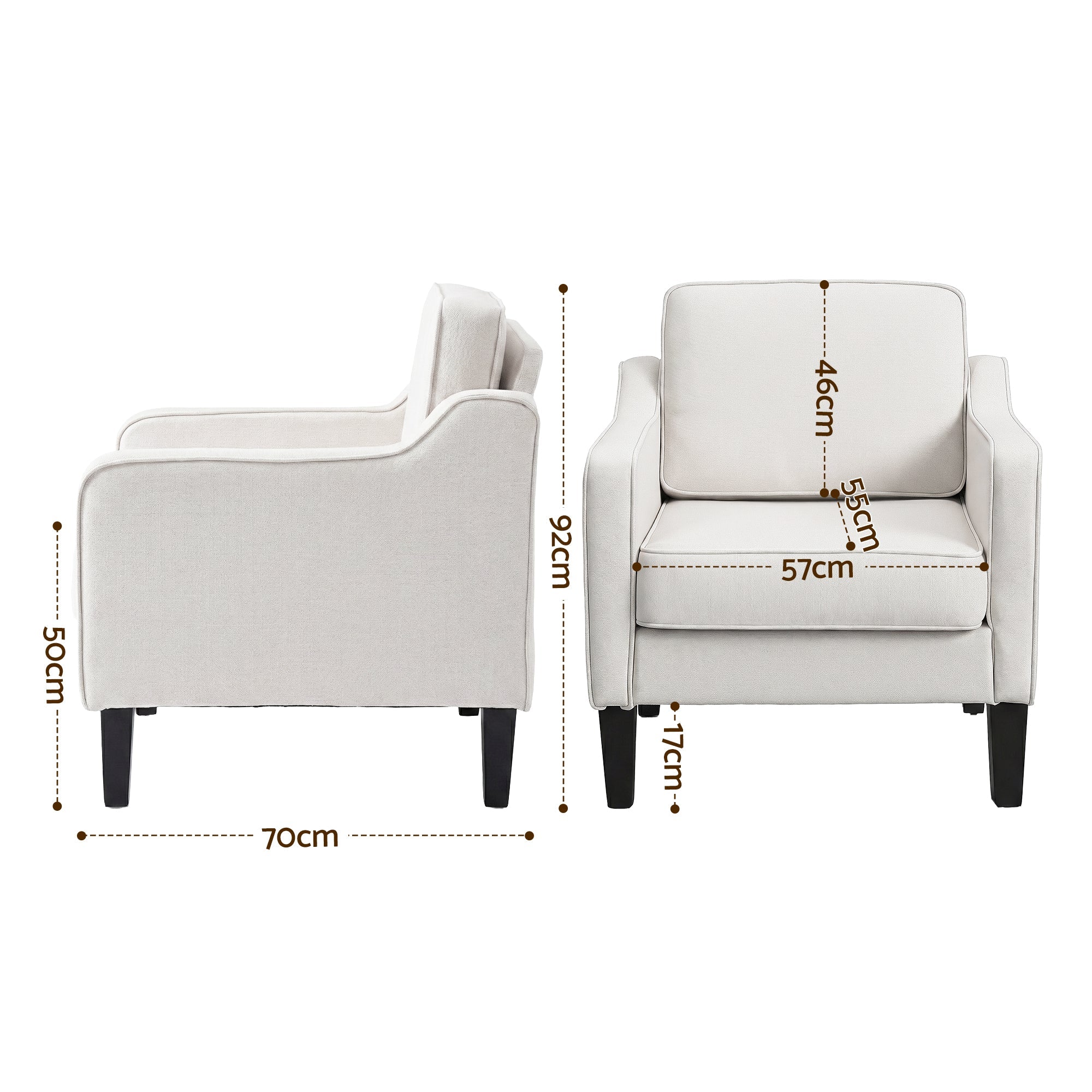 Armchair Lounge Accent Chair Linen Fabric Beige - Furniture > Bar Stools & Chairs > Arm Chairs & Recliners - Rivercity House & Home Co. (ABN 18 642 972 209) - Affordable Modern Furniture Australia