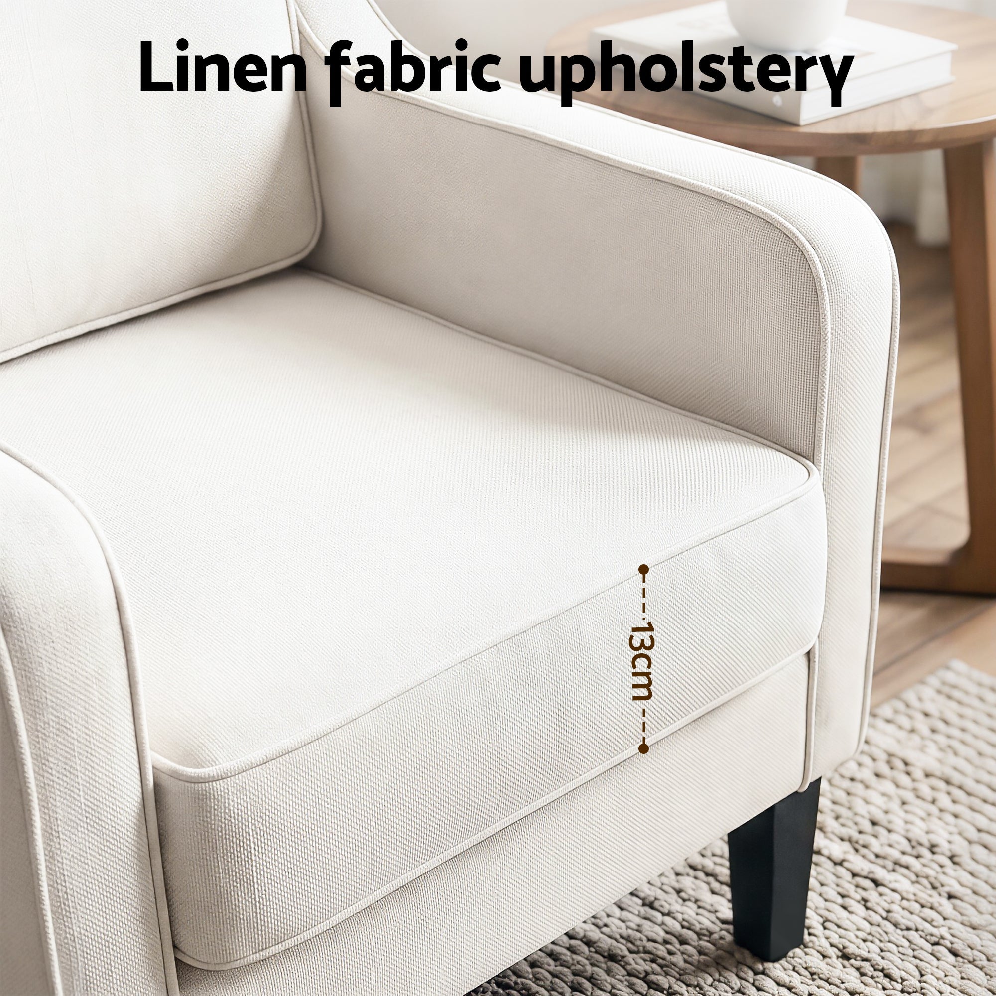 Armchair Lounge Accent Chair Linen Fabric Beige - Furniture > Bar Stools & Chairs > Arm Chairs & Recliners - Rivercity House & Home Co. (ABN 18 642 972 209) - Affordable Modern Furniture Australia