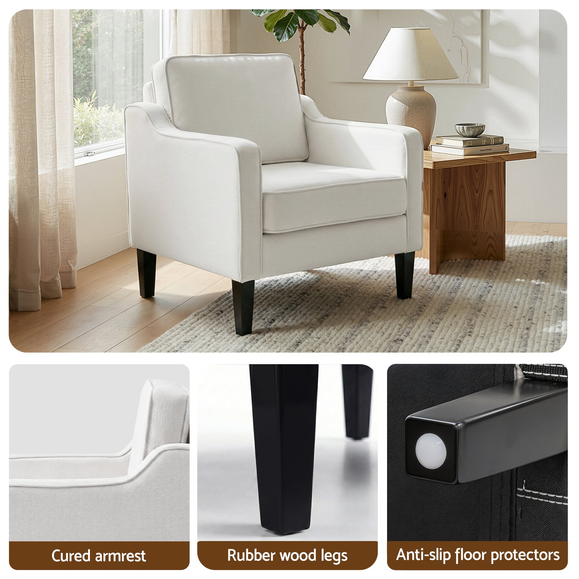 Armchair Lounge Accent Chair Linen Fabric Beige - Furniture > Bar Stools & Chairs > Arm Chairs & Recliners - Rivercity House & Home Co. (ABN 18 642 972 209) - Affordable Modern Furniture Australia