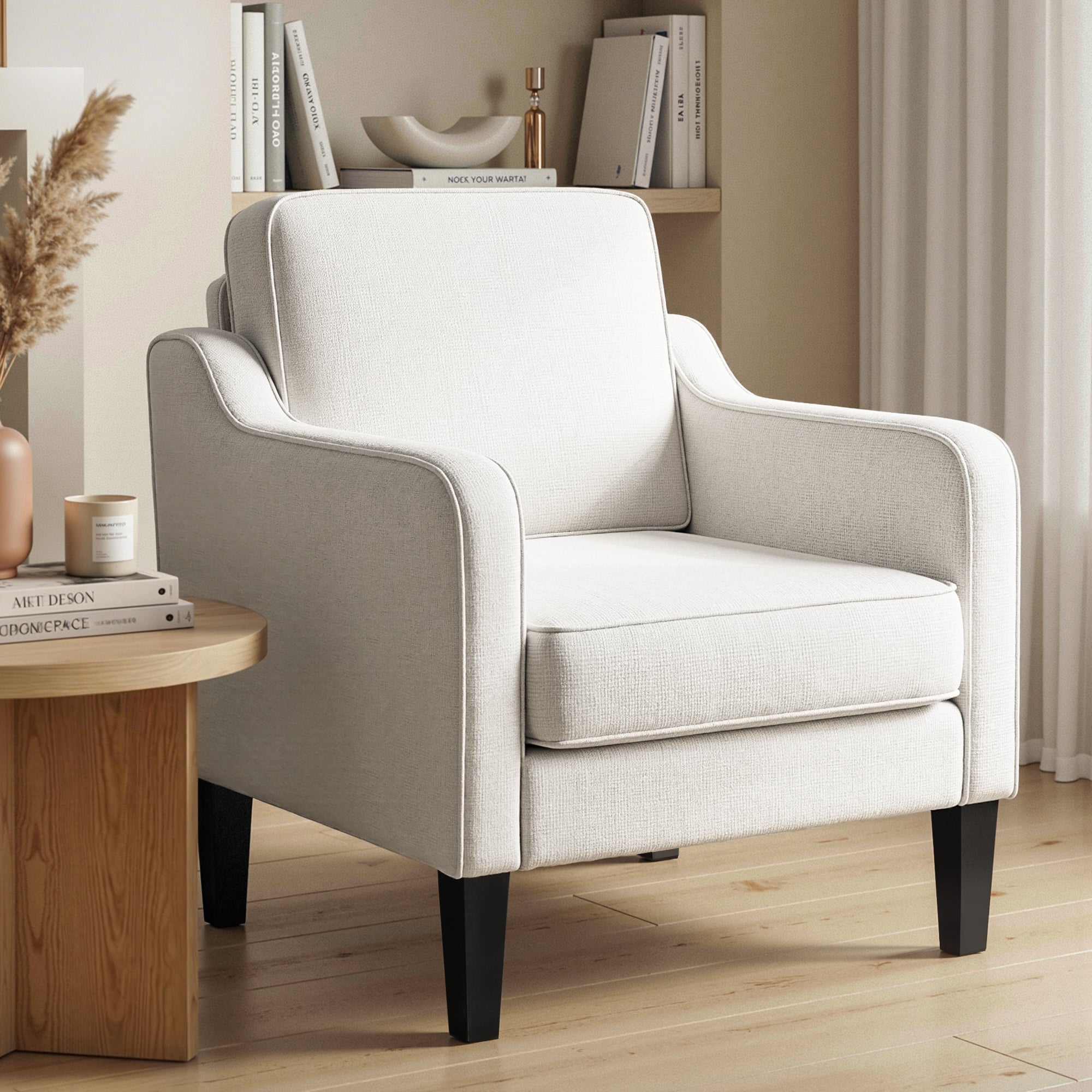 Armchair Lounge Accent Chair Linen Fabric Beige - Furniture > Bar Stools & Chairs > Arm Chairs & Recliners - Rivercity House & Home Co. (ABN 18 642 972 209) - Affordable Modern Furniture Australia
