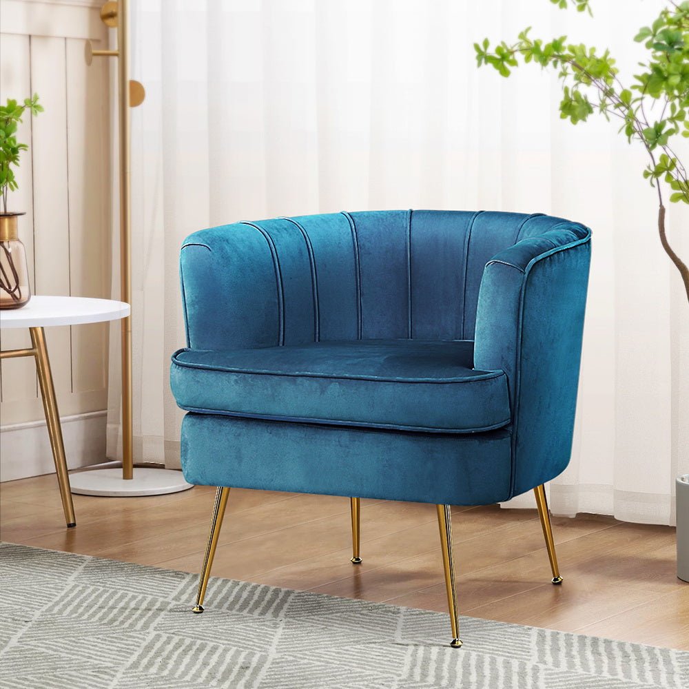 Armchair Lounge Accent Chair Velvet Navy - Rivercity House & Home Co. (ABN 18 642 972 209) - Affordable Modern Furniture Australia