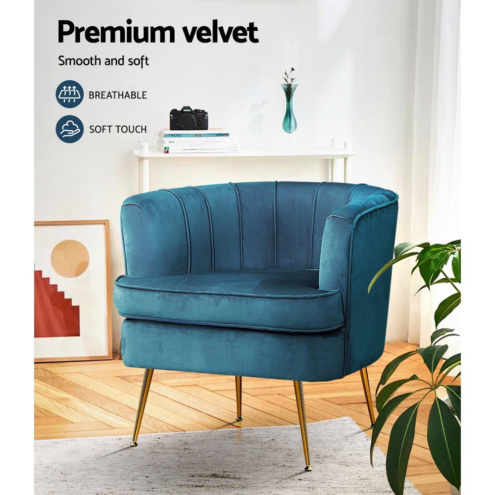 Armchair Lounge Accent Chair Velvet Navy - Rivercity House & Home Co. (ABN 18 642 972 209) - Affordable Modern Furniture Australia