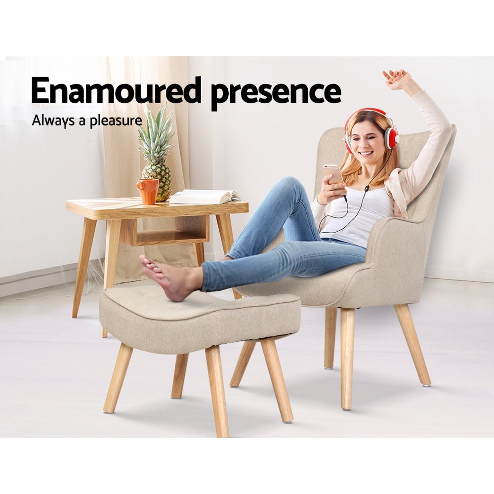 Armchair Lounge Chair Fabric Sofa Accent Chairs and Ottoman Beige - Rivercity House & Home Co. (ABN 18 642 972 209) - Affordable Modern Furniture Australia