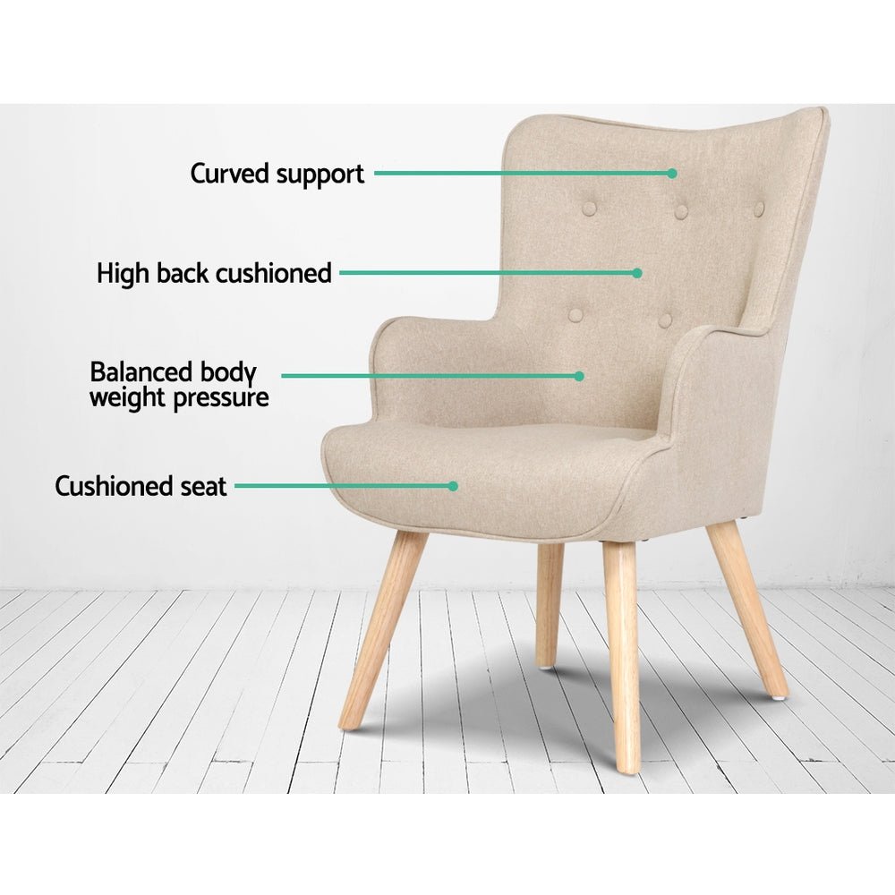 Armchair Lounge Chair Fabric Sofa Accent Chairs and Ottoman Beige - Rivercity House & Home Co. (ABN 18 642 972 209) - Affordable Modern Furniture Australia