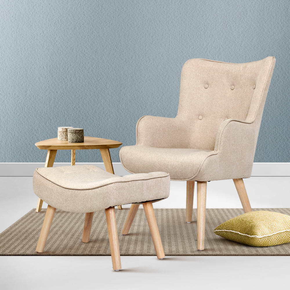 Armchair Lounge Chair Fabric Sofa Accent Chairs and Ottoman Beige - Rivercity House & Home Co. (ABN 18 642 972 209) - Affordable Modern Furniture Australia
