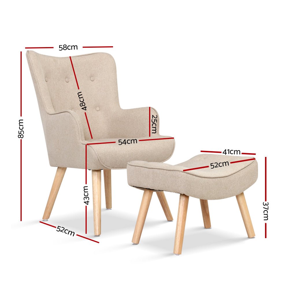 Armchair Lounge Chair Fabric Sofa Accent Chairs and Ottoman Beige - Rivercity House & Home Co. (ABN 18 642 972 209) - Affordable Modern Furniture Australia