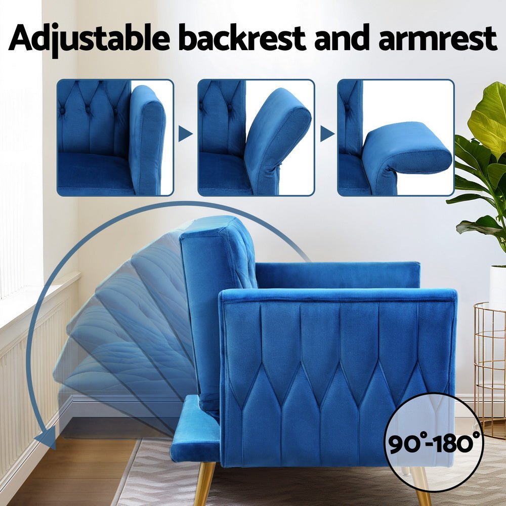 Armchair Ottoman Accent Chair Pillow Velvet Blue - Furniture > Bar Stools & Chairs > Arm Chairs & Recliners - Rivercity House & Home Co. (ABN 18 642 972 209) - Affordable Modern Furniture Australia