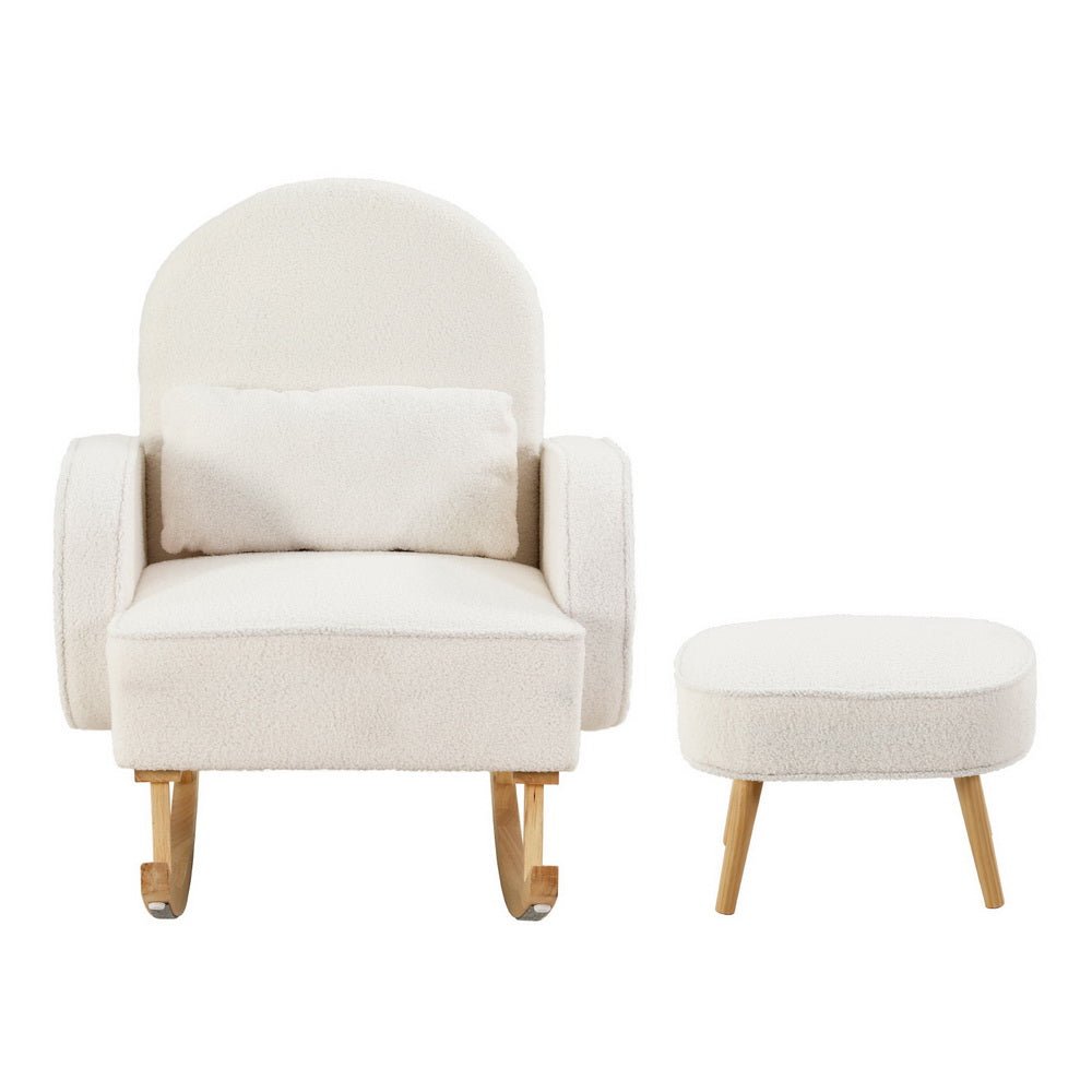 Armchair Rocking Chair Ottoman Lounge Footrest Round Nursing Boucle White - Furniture > Bar Stools & Chairs > Arm Chairs & Recliners - Rivercity House & Home Co. (ABN 18 642 972 209) - Affordable Modern Furniture Australia