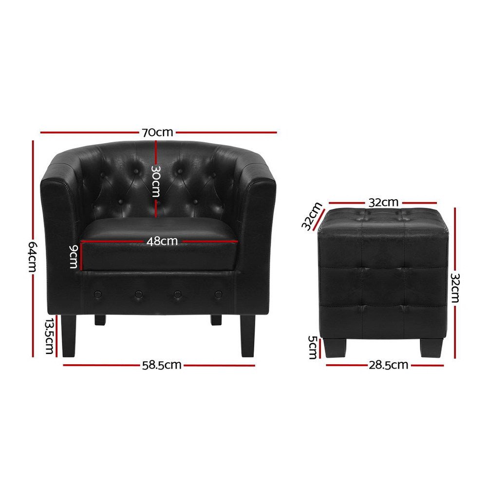 Armchair Set with Ottoman Black Ava - Furniture > Bar Stools & Chairs > Arm Chairs & Recliners - Rivercity House & Home Co. (ABN 18 642 972 209) - Affordable Modern Furniture Australia