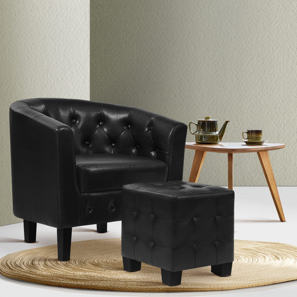 Armchair Set with Ottoman Black Ava - Furniture > Bar Stools & Chairs > Arm Chairs & Recliners - Rivercity House & Home Co. (ABN 18 642 972 209) - Affordable Modern Furniture Australia