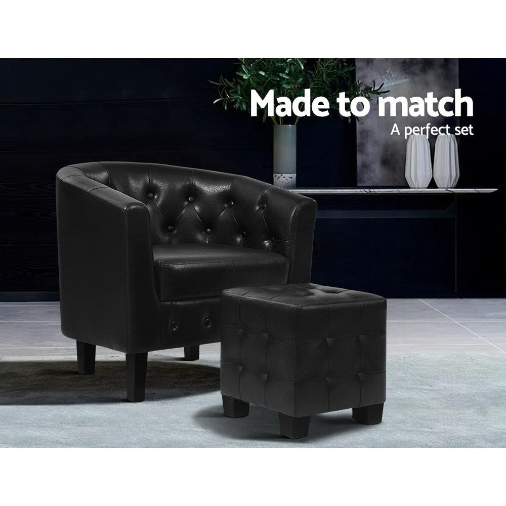 Armchair Set with Ottoman Black Ava - Furniture > Bar Stools & Chairs > Arm Chairs & Recliners - Rivercity House & Home Co. (ABN 18 642 972 209) - Affordable Modern Furniture Australia