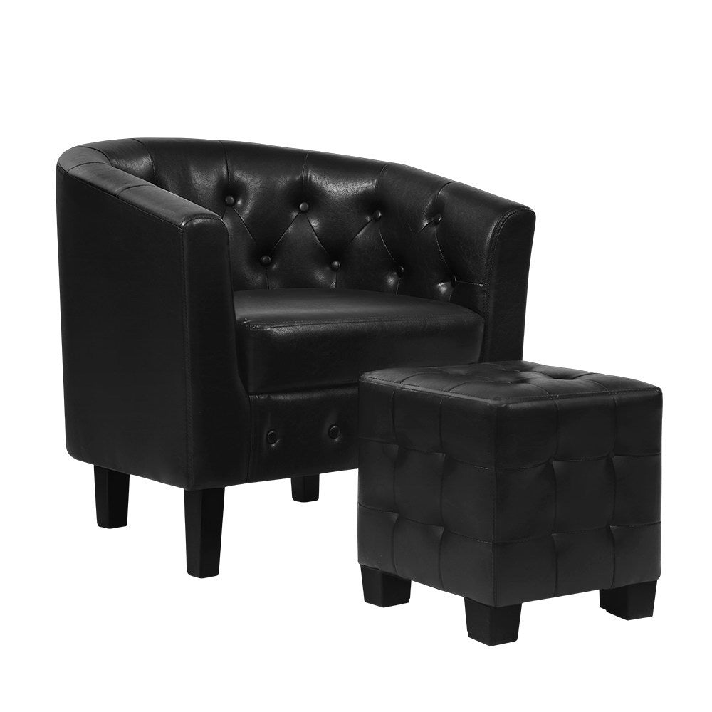 Armchair Set with Ottoman Black Ava - Furniture > Bar Stools & Chairs > Arm Chairs & Recliners - Rivercity House & Home Co. (ABN 18 642 972 209) - Affordable Modern Furniture Australia