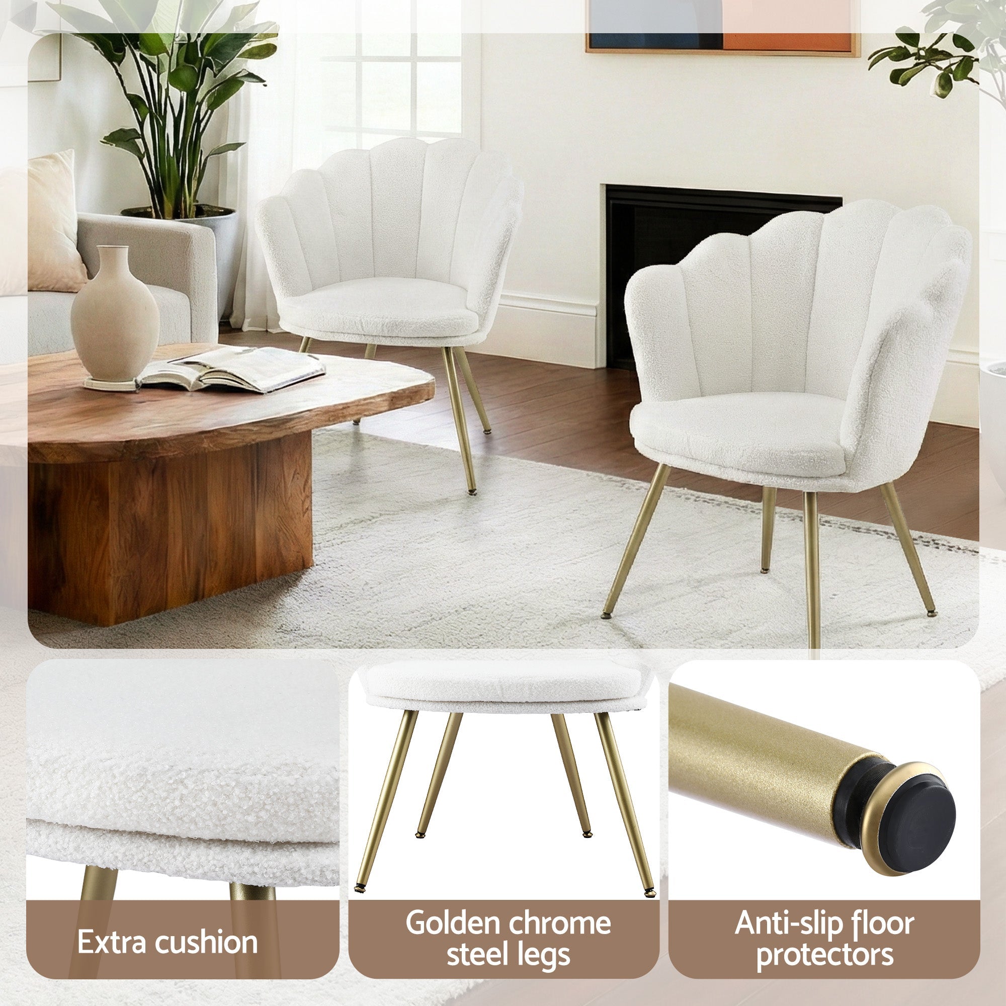 Armchair Teddy Fleece White Callista - Furniture > Bar Stools & Chairs > Arm Chairs & Recliners - Rivercity House & Home Co. (ABN 18 642 972 209) - Affordable Modern Furniture Australia