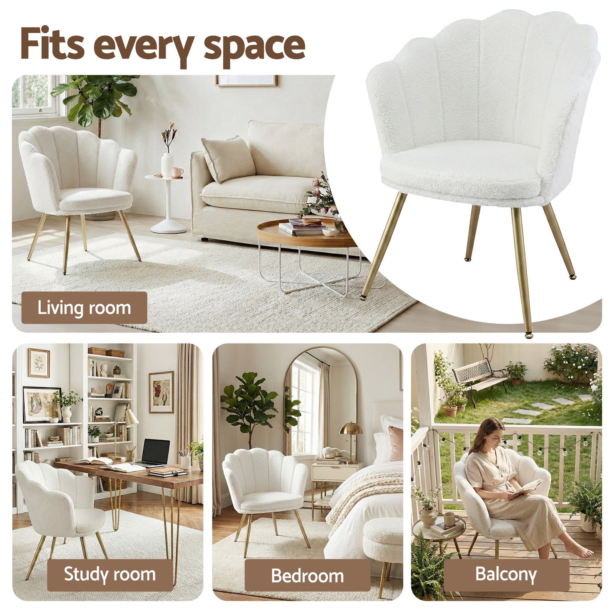 Armchair Teddy Fleece White Callista - Furniture > Bar Stools & Chairs > Arm Chairs & Recliners - Rivercity House & Home Co. (ABN 18 642 972 209) - Affordable Modern Furniture Australia
