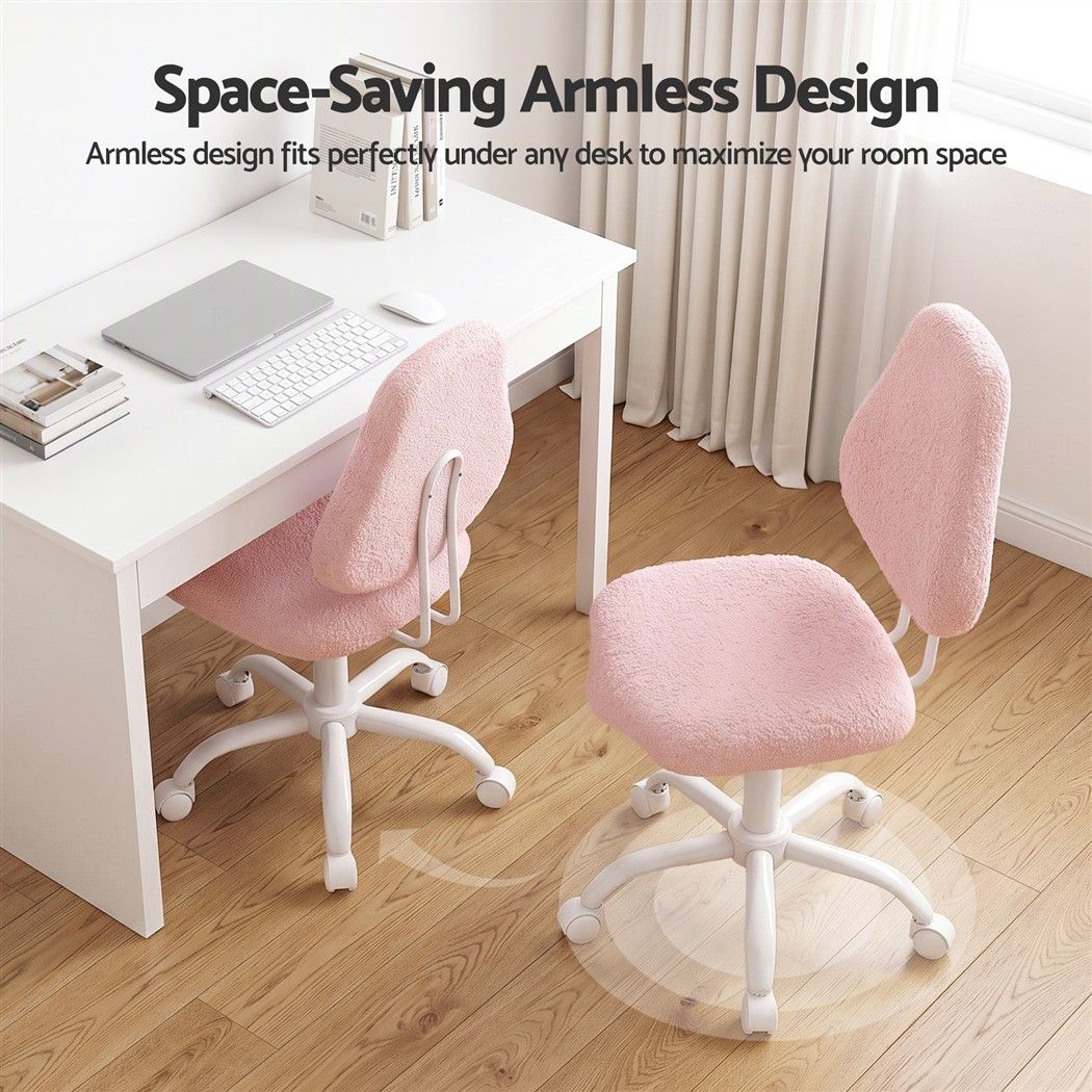 Armless Ergonomic Office Chair with Height Adjustment and Soft Fleece Upholstery - Pink - Furniture > Office > Office & Desk Chairs - Rivercity House & Home Co. (ABN 18 642 972 209) - Affordable Modern Furniture Australia