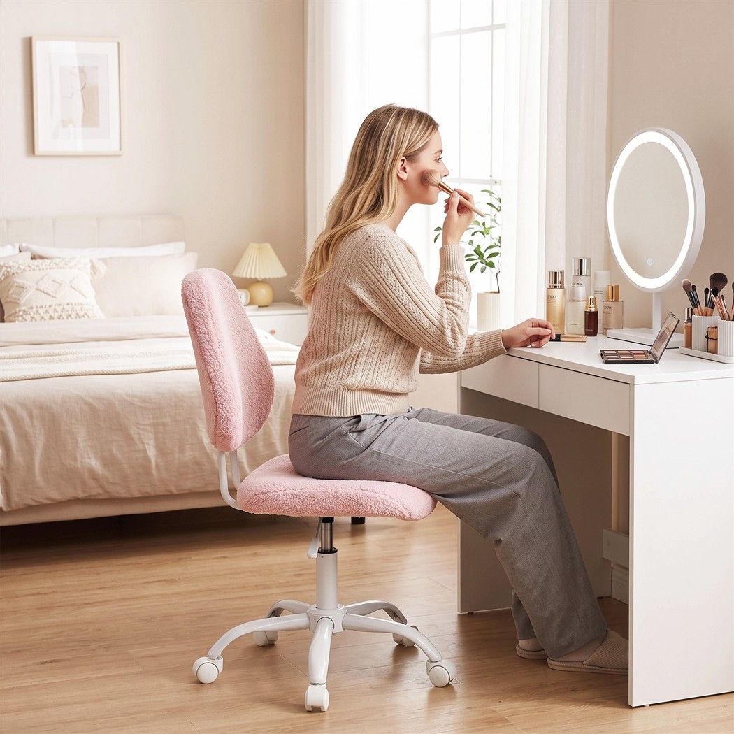 Armless Ergonomic Office Chair with Height Adjustment and Soft Fleece Upholstery - Pink - Furniture > Office > Office & Desk Chairs - Rivercity House & Home Co. (ABN 18 642 972 209) - Affordable Modern Furniture Australia