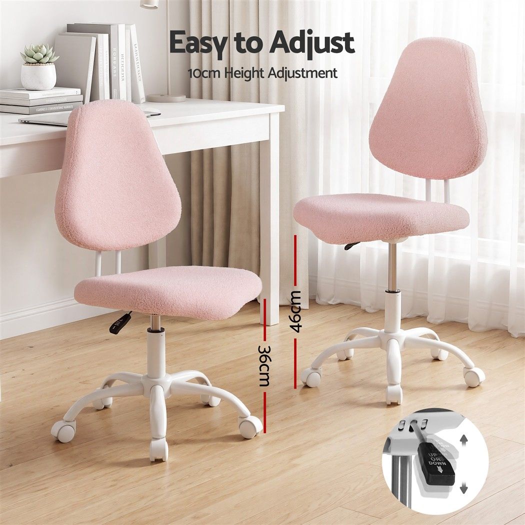 Armless Ergonomic Office Chair with Height Adjustment and Soft Fleece Upholstery - Pink - Furniture > Office > Office & Desk Chairs - Rivercity House & Home Co. (ABN 18 642 972 209) - Affordable Modern Furniture Australia