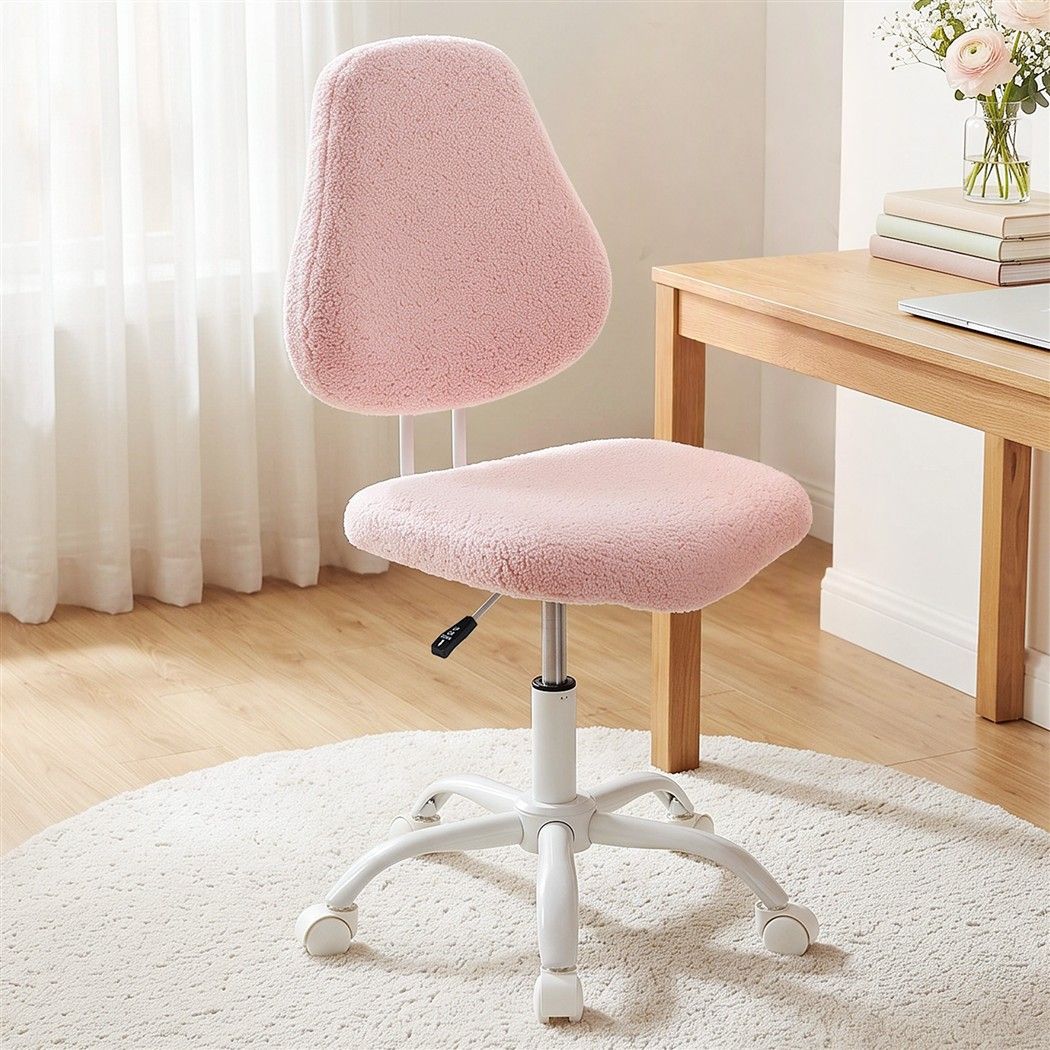 Armless Ergonomic Office Chair with Height Adjustment and Soft Fleece Upholstery - Pink - Furniture > Office > Office & Desk Chairs - Rivercity House & Home Co. (ABN 18 642 972 209) - Affordable Modern Furniture Australia