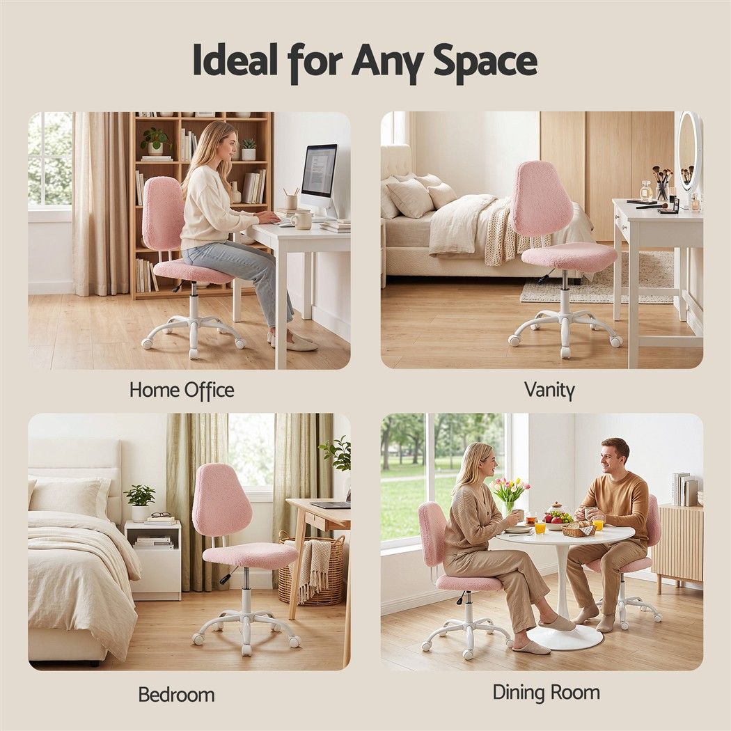 Armless Ergonomic Office Chair with Height Adjustment and Soft Fleece Upholstery - Pink - Furniture > Office > Office & Desk Chairs - Rivercity House & Home Co. (ABN 18 642 972 209) - Affordable Modern Furniture Australia