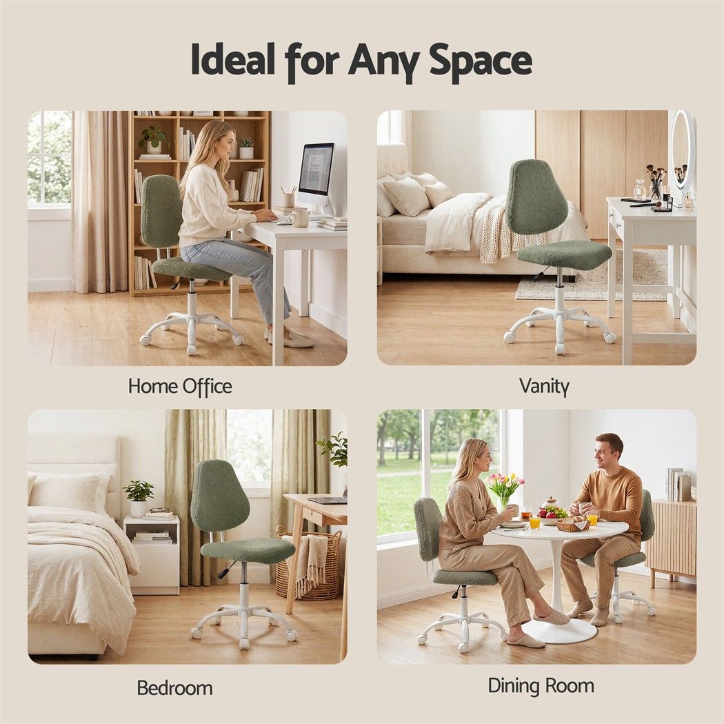 Armless Ergonomic Office Chair with Soft Fleece Upholstery and Height Adjustment - Green - Furniture > Office > Office & Desk Chairs - Rivercity House & Home Co. (ABN 18 642 972 209) - Affordable Modern Furniture Australia