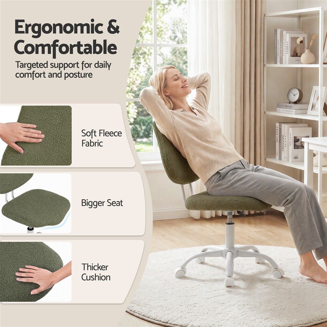 Armless Ergonomic Office Chair with Soft Fleece Upholstery and Height Adjustment - Green - Furniture > Office > Office & Desk Chairs - Rivercity House & Home Co. (ABN 18 642 972 209) - Affordable Modern Furniture Australia