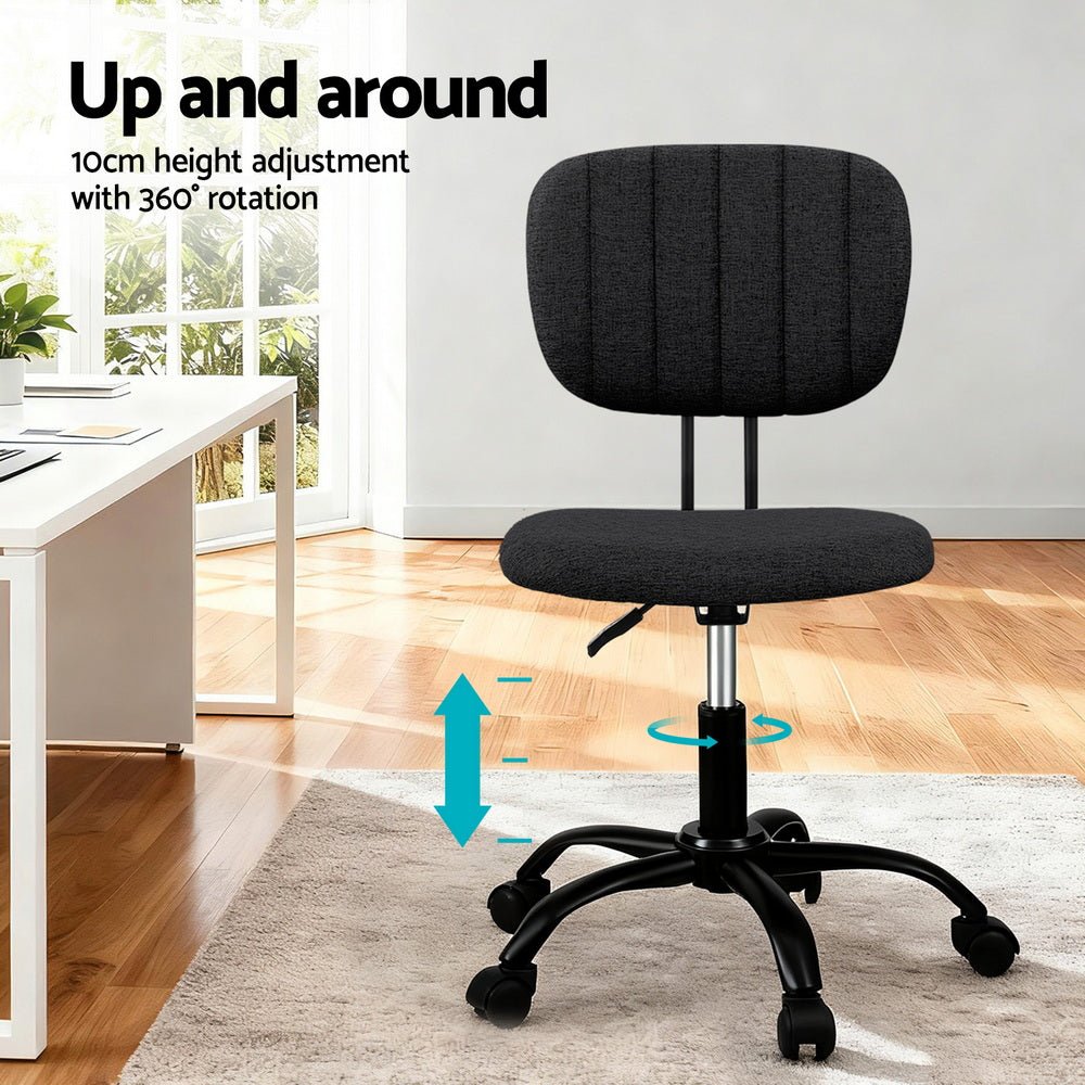 Armless Office Chair with Wheels, Ergonomic 360° Swivel Home Office Desk Chair, Height Adjustable Computer Task Chair with Fabric Back and Seat for Small Space, Black - Furniture > Office > Office & Desk Chairs - Rivercity House & Home Co. (ABN 18 642 972 209) - Affordable Modern Furniture Australia
