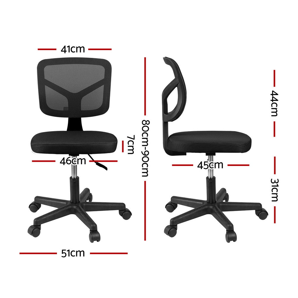 Armless Office Chair with Wheels, Ergonomic 360° Swivel Home Office Desk Chair, Height Adjustable Computer Task Chair with Fabric Back and Seat for Small Space, Black - Furniture > Office > Office & Desk Chairs - Rivercity House & Home Co. (ABN 18 642 972 209) - Affordable Modern Furniture Australia