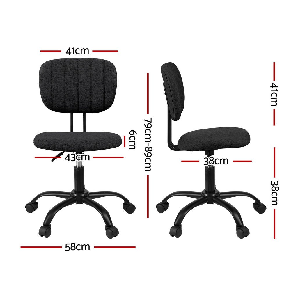 Armless Office Chair with Wheels, Ergonomic 360° Swivel Home Office Desk Chair, Height Adjustable Computer Task Chair with Fabric Back and Seat for Small Space, Black - Furniture > Office > Office & Desk Chairs - Rivercity House & Home Co. (ABN 18 642 972 209) - Affordable Modern Furniture Australia